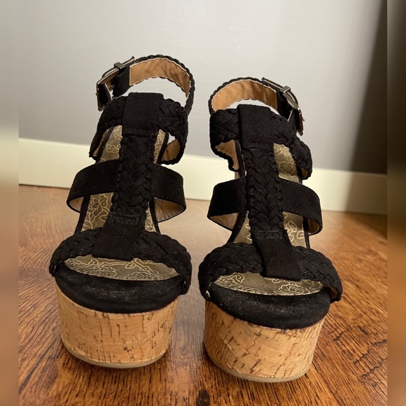 Black suede wedges. Size 7.5. Never worn outside. - Picture 2 of 4